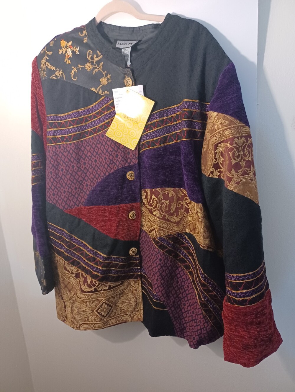 Indigo Moon Boho Patchwork Velvet Jacket - Multi Color 3X